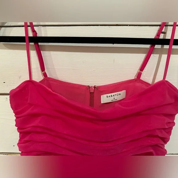 Babaton Fuchsia Ruched Mesh Spaghetti-Strap Cami - Picture 2 of 4